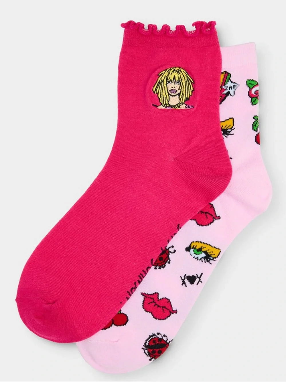 Betsey Johnson art campaign ankle socks set of 2 pairs hot pink
